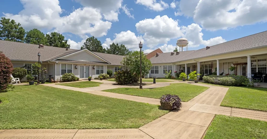 Outdoor courtyard with pathways and landscaping