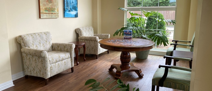 Comfortable seating in a bright common area