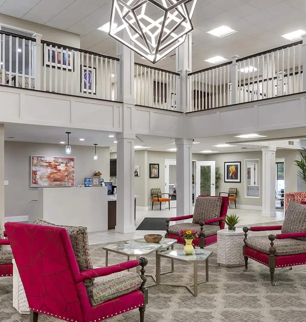 Bright interior lobby with seating area