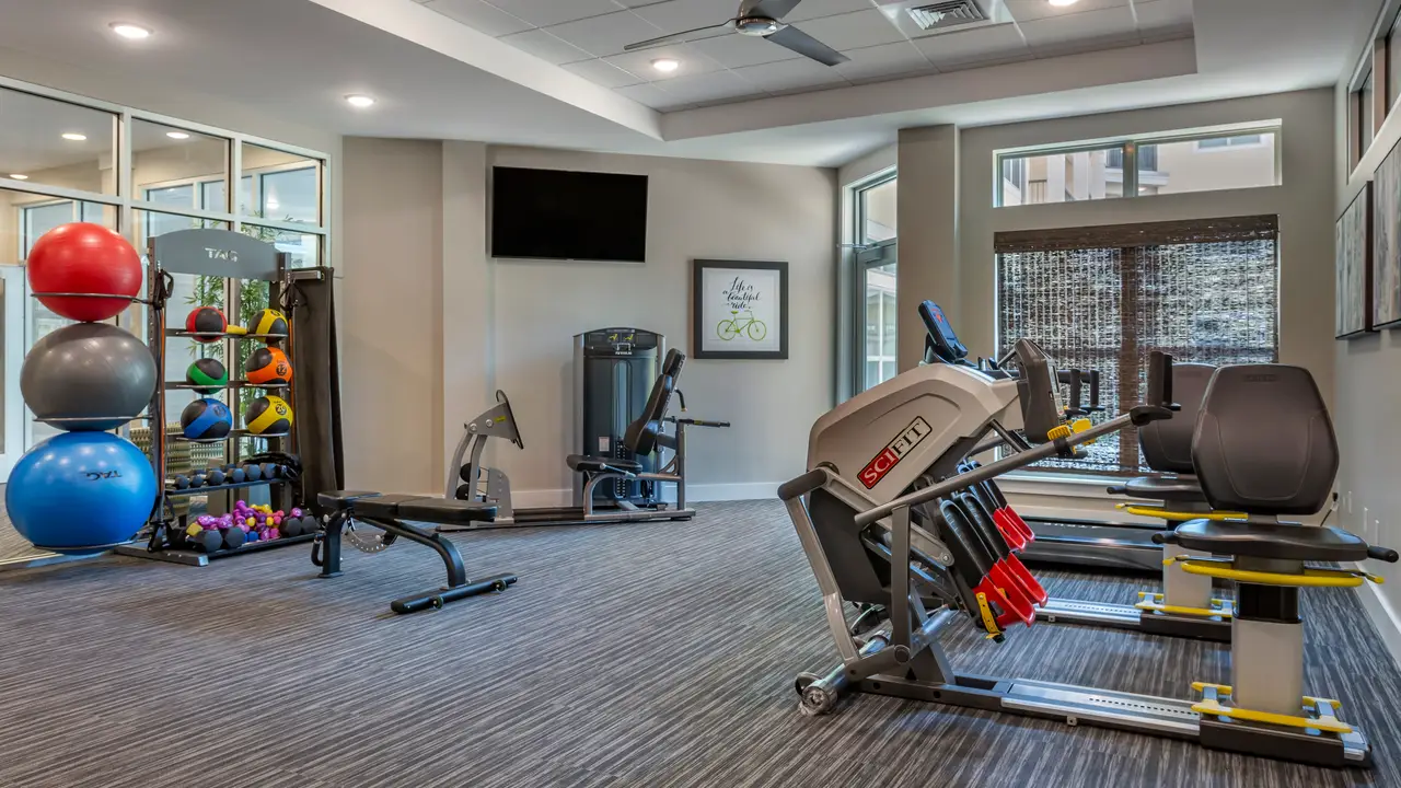 Interior view of a fitness area with exercise equipment