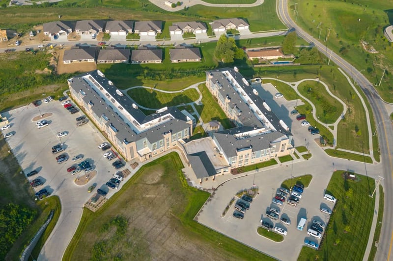 Aerial view of the facility and surrounding area.