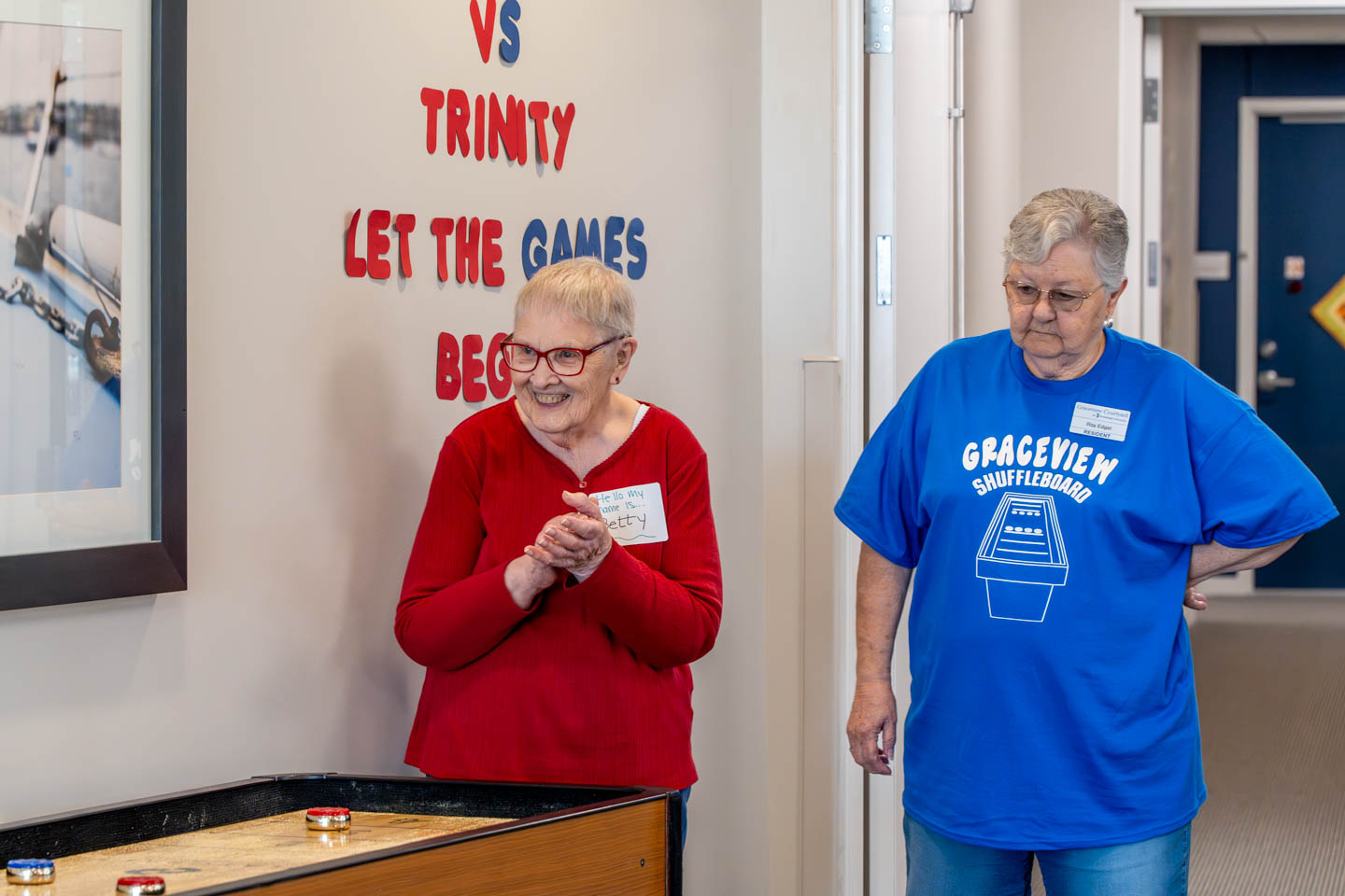 Residents enjoying a shuffleboard game