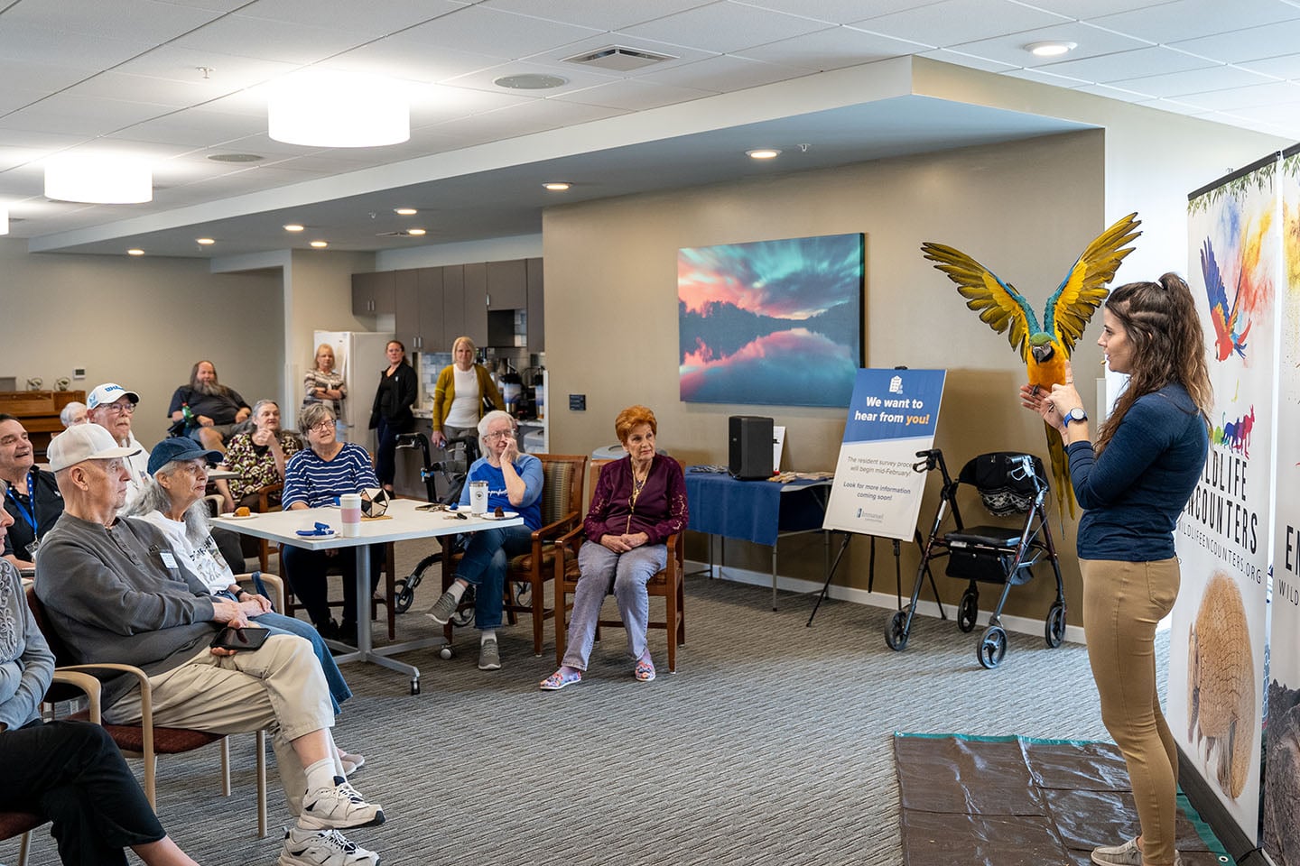 Residents participating in an engaging activity session