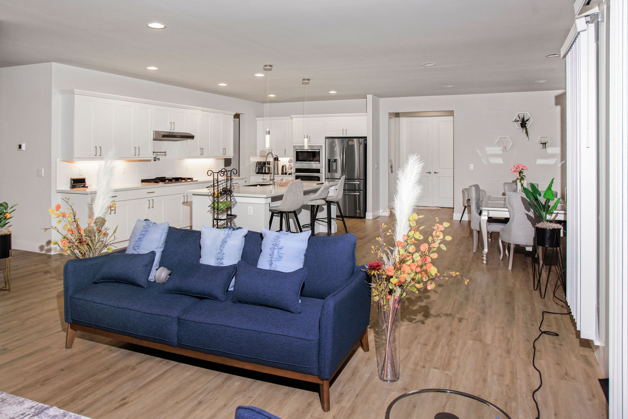 Modern common area with a cozy couch and decor