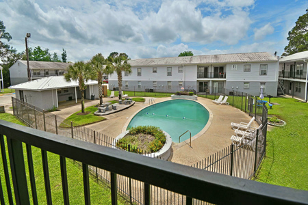 View of the outdoor pool area at the facility