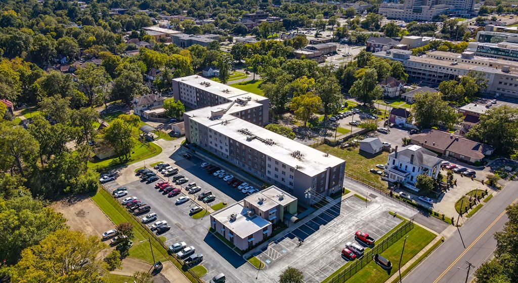Aerial view of Jordan Square Senior Apartments