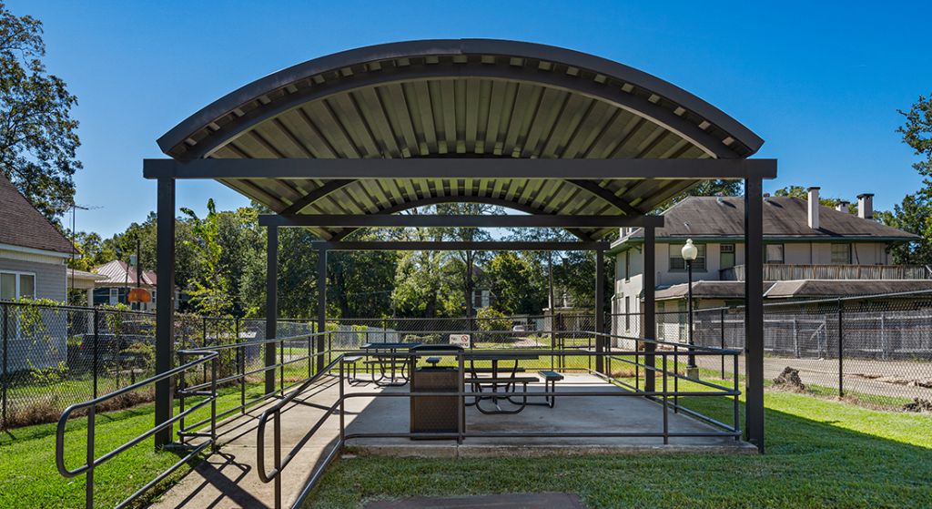 Covered outdoor seating area at the facility