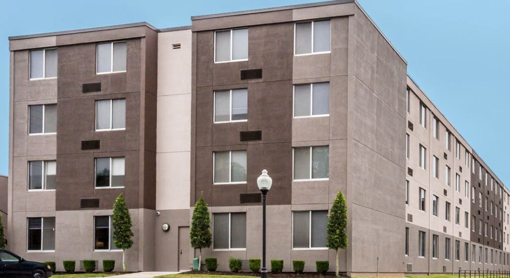 Exterior view of Jordan Square Senior Apartments