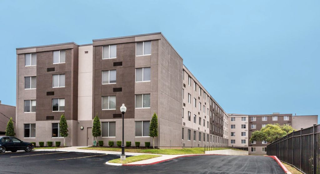 Exterior view of Jordan Square Senior Apartments.