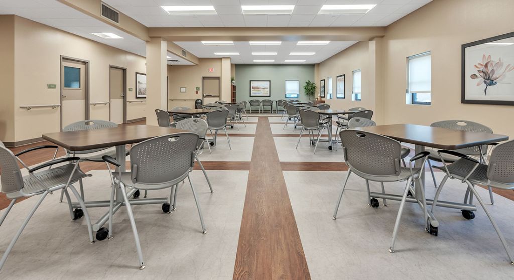 Common area with tables and chairs