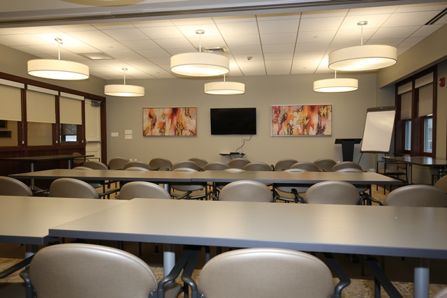 Interior meeting room with tables and chairs