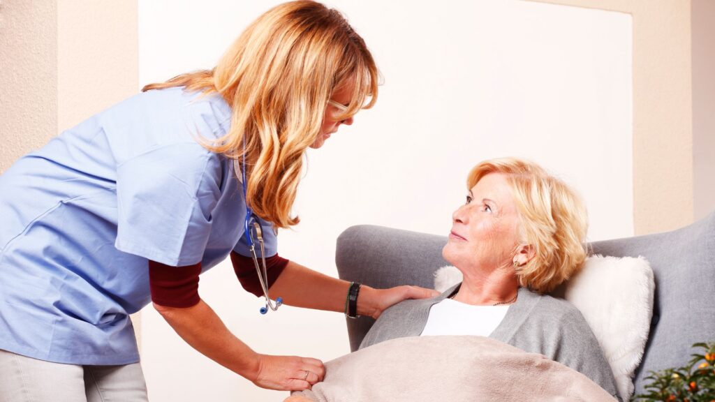 Nurse interacting with a senior resident