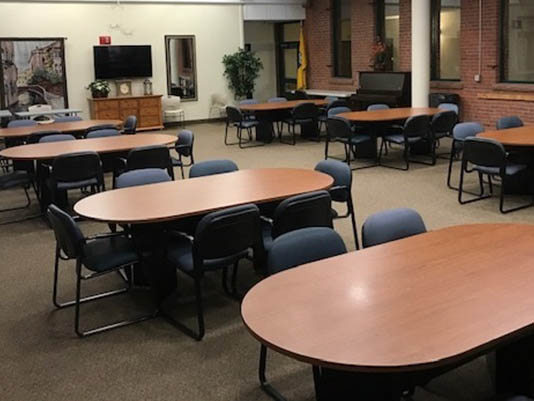 Common area with tables and chairs