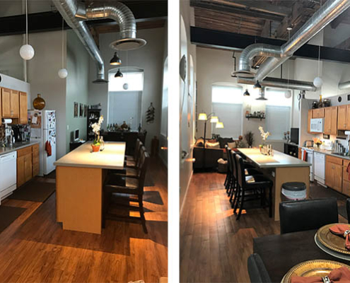 Bright kitchen area with dining space
