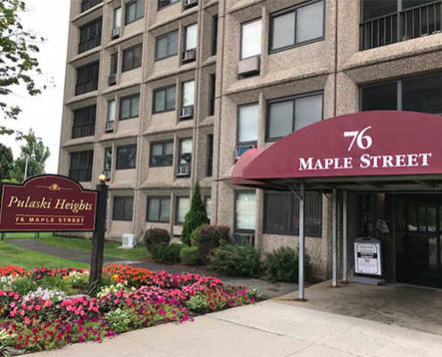 Exterior view of a senior living facility entrance