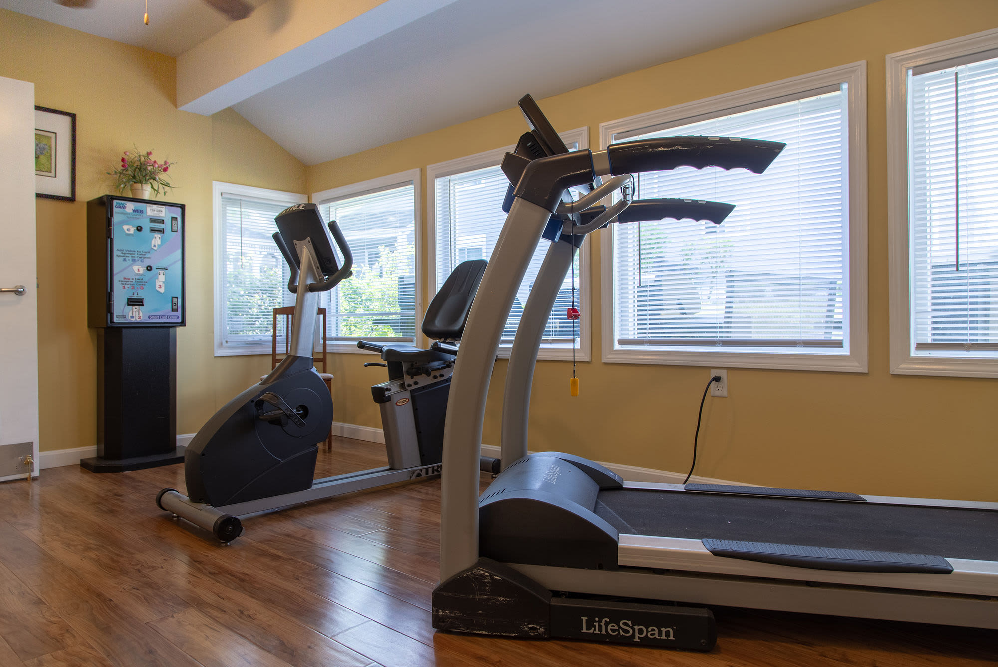 Fitness equipment in a bright room