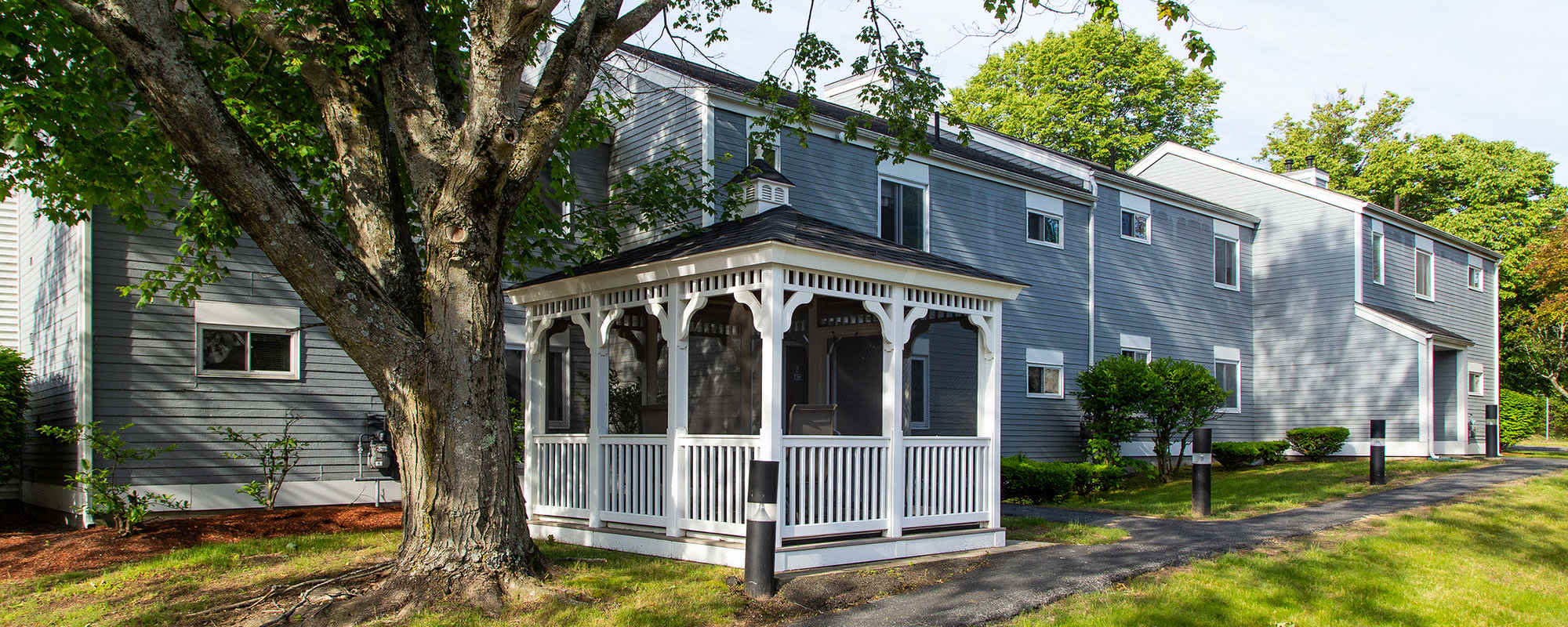 Outdoor view of residential building with gazebo
