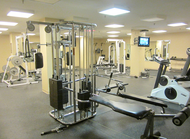 Well-equipped fitness area in assisted living facility