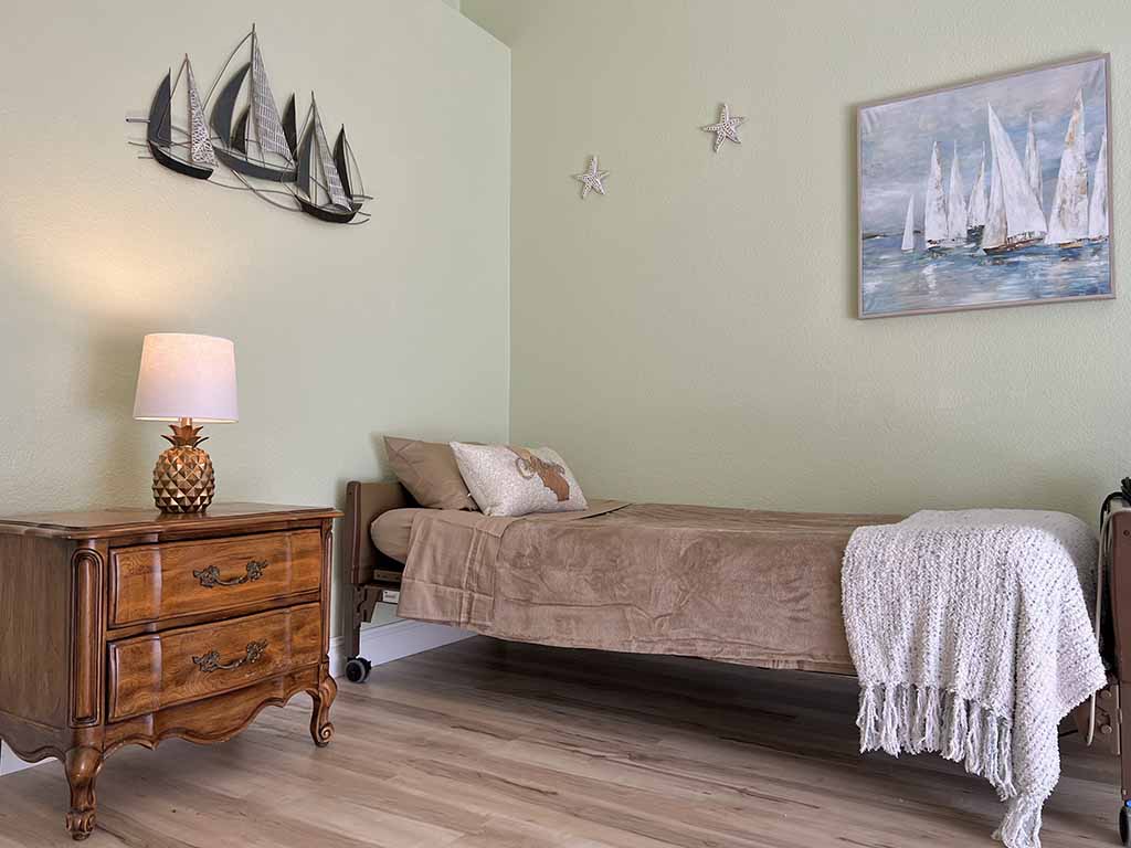 Cozy resident room with a bed and decor