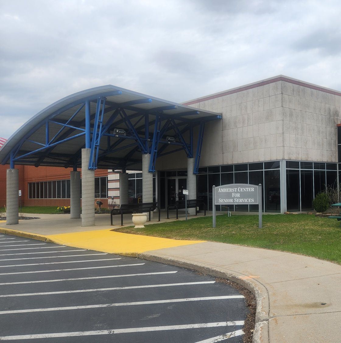 Exterior view of the Amherst Center building entrance