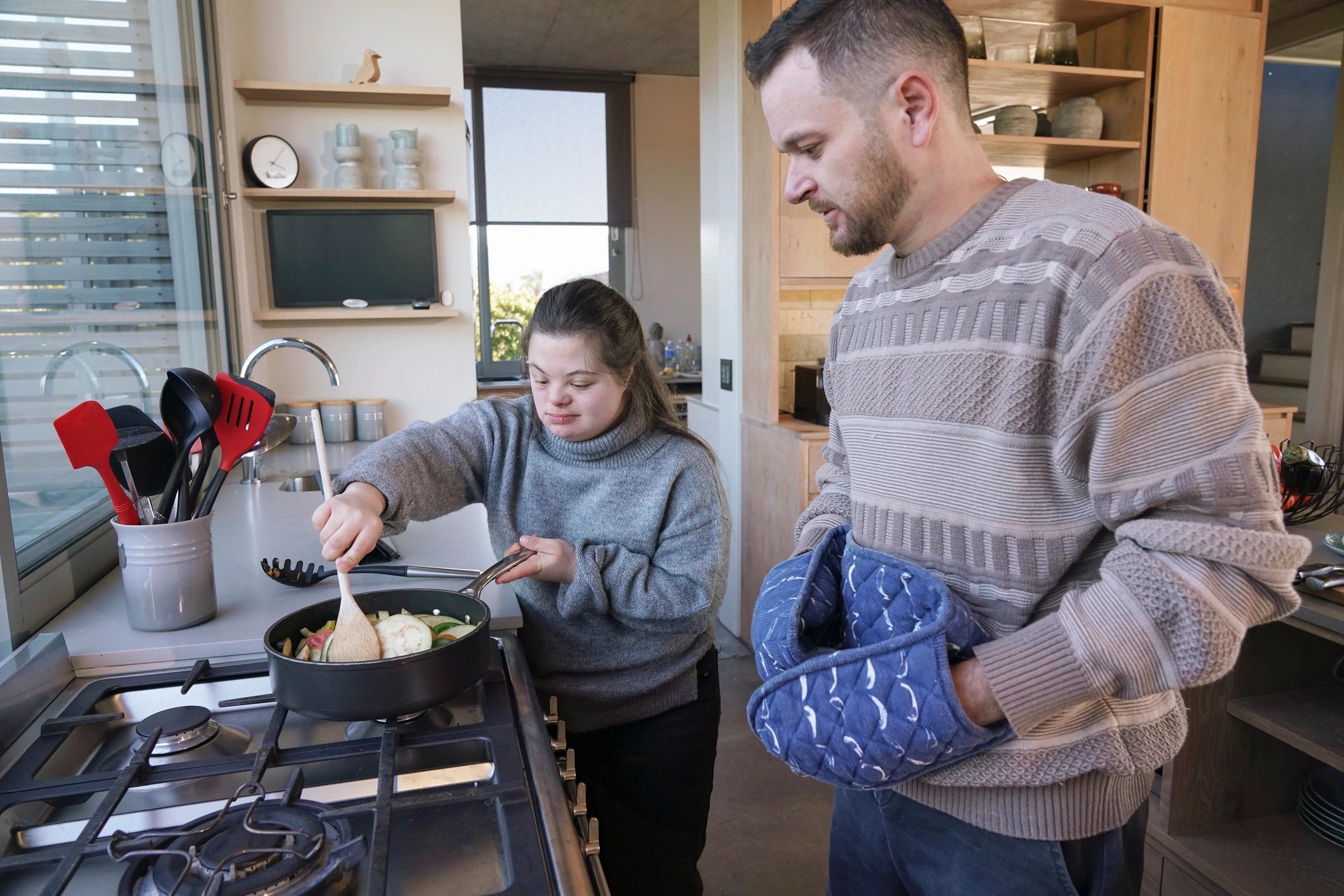 Cooking activity with a caregiver and resident
