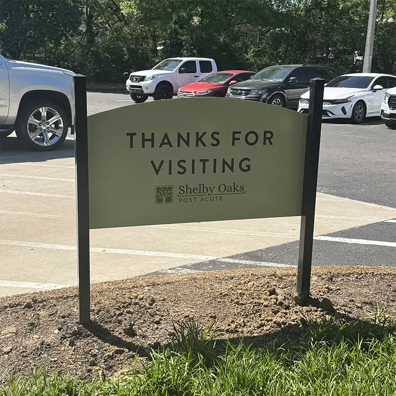 Sign thanking visitors at Shelby Oaks