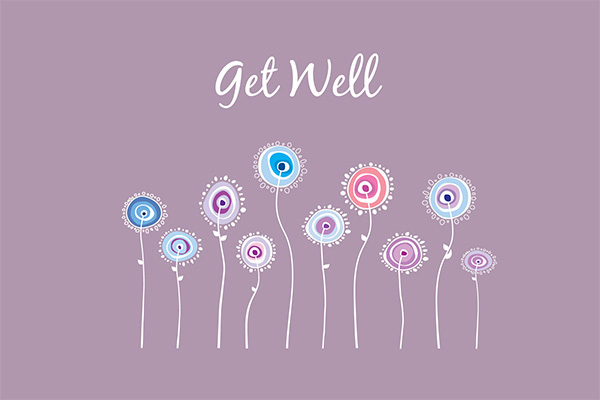 Illustration of flowers with 'Get Well' text.