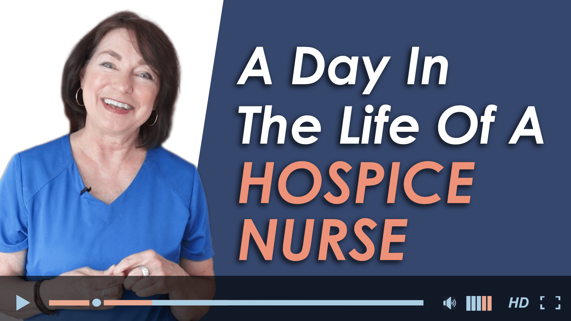 Smiling hospice nurse speaking on video