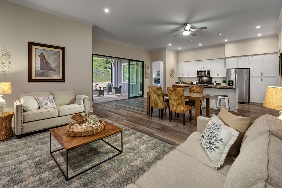 Stylish common area with furniture and natural light