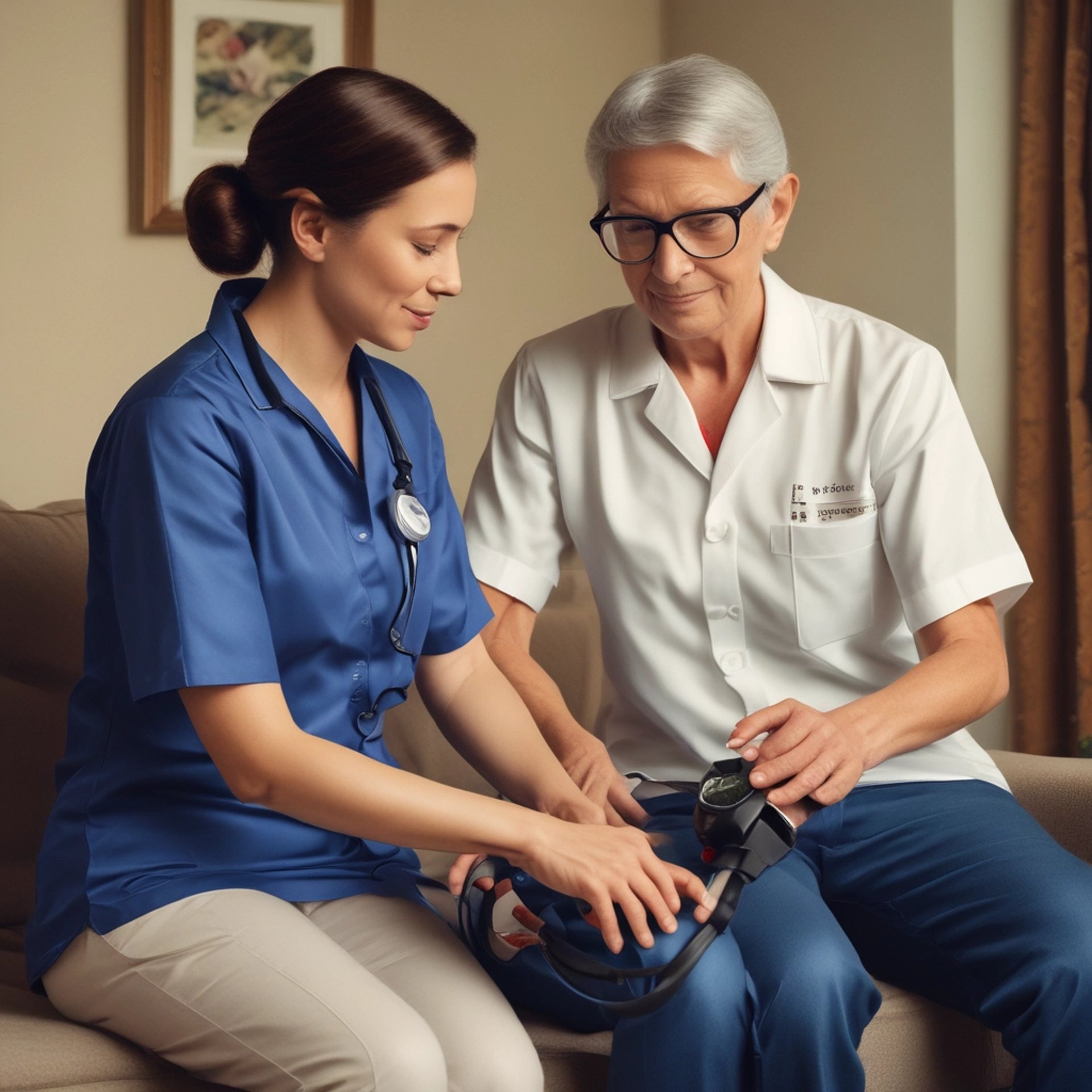Nurse taking blood pressure of a senior resident.