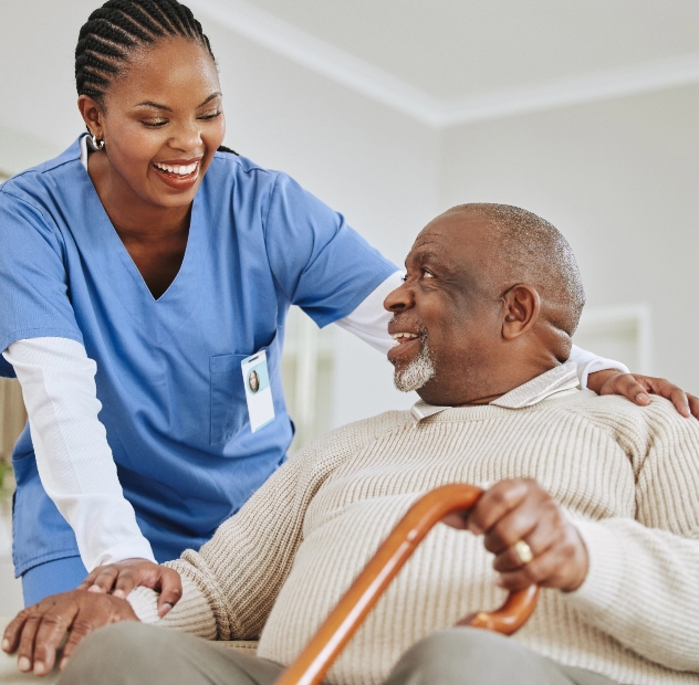 Caregiver interacting with a senior resident