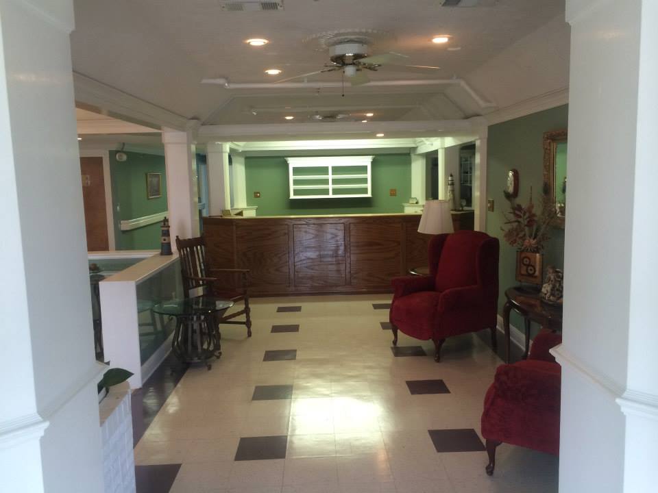Lobby area with seating and reception desk