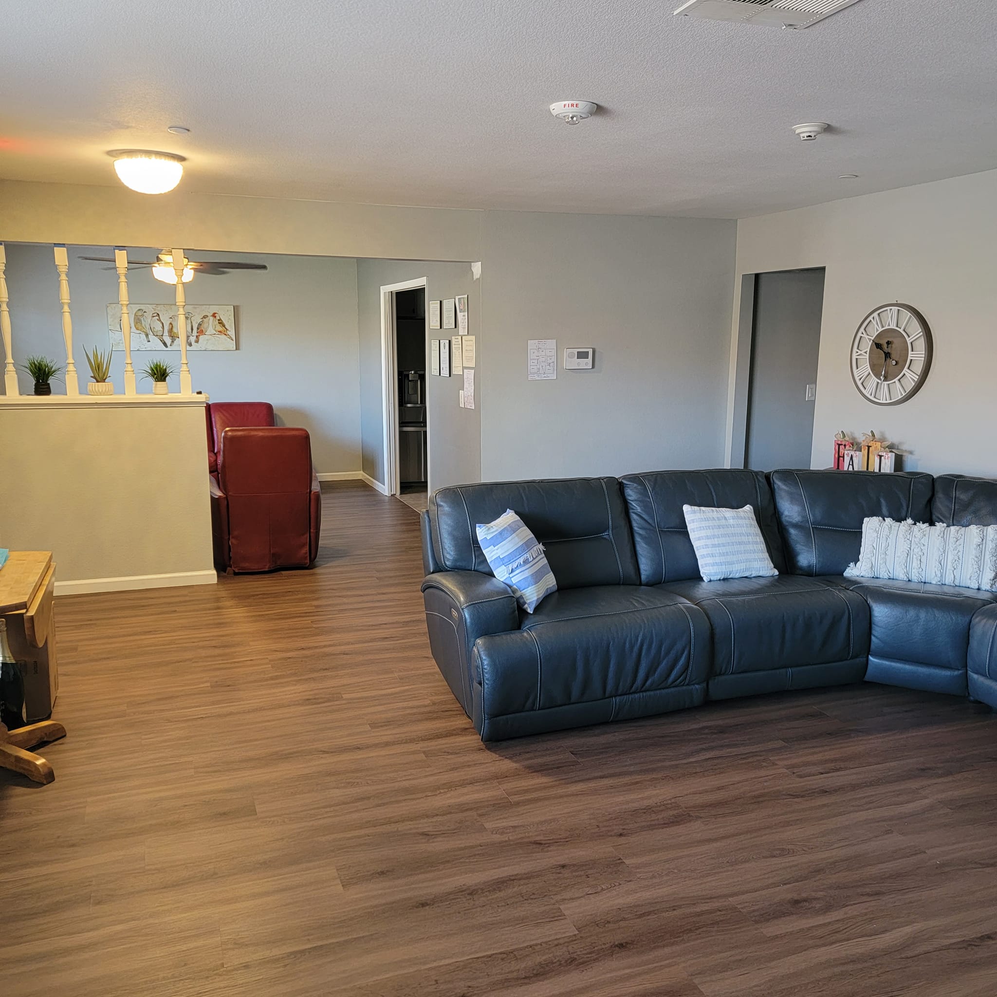 Bright common area with seating and decor
