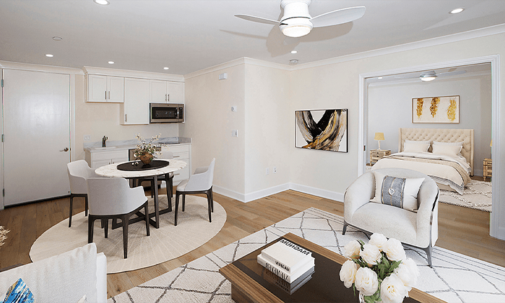 Bright and modern interior of a resident room