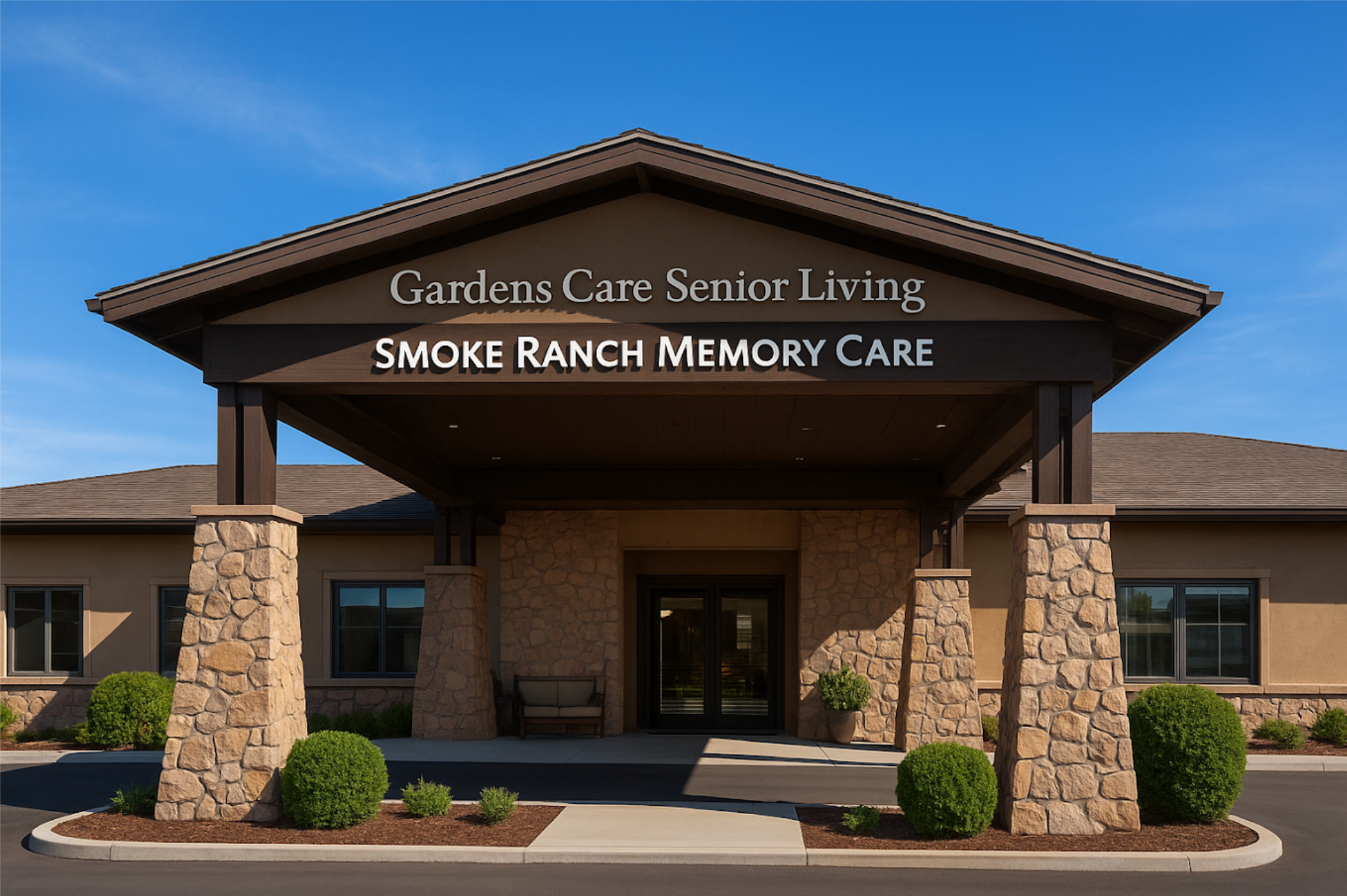 Exterior view of Gardens Care Senior Living entrance