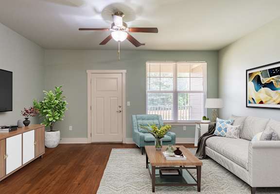 Bright interior living space with comfortable furniture