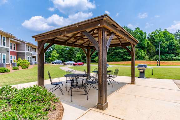 Outdoor gazebo area with seating