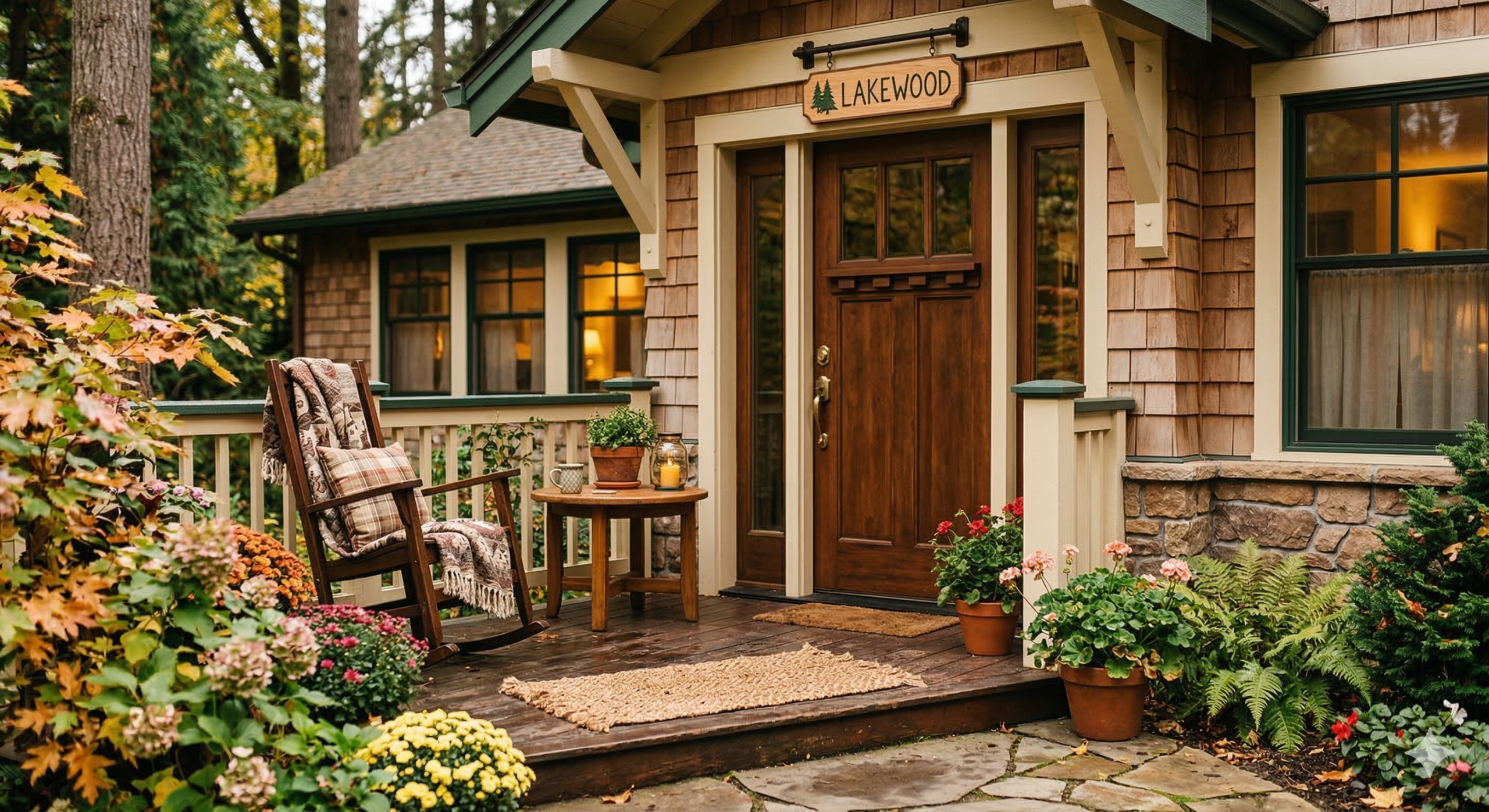 Charming entrance of a senior living facility surrounded by flowers