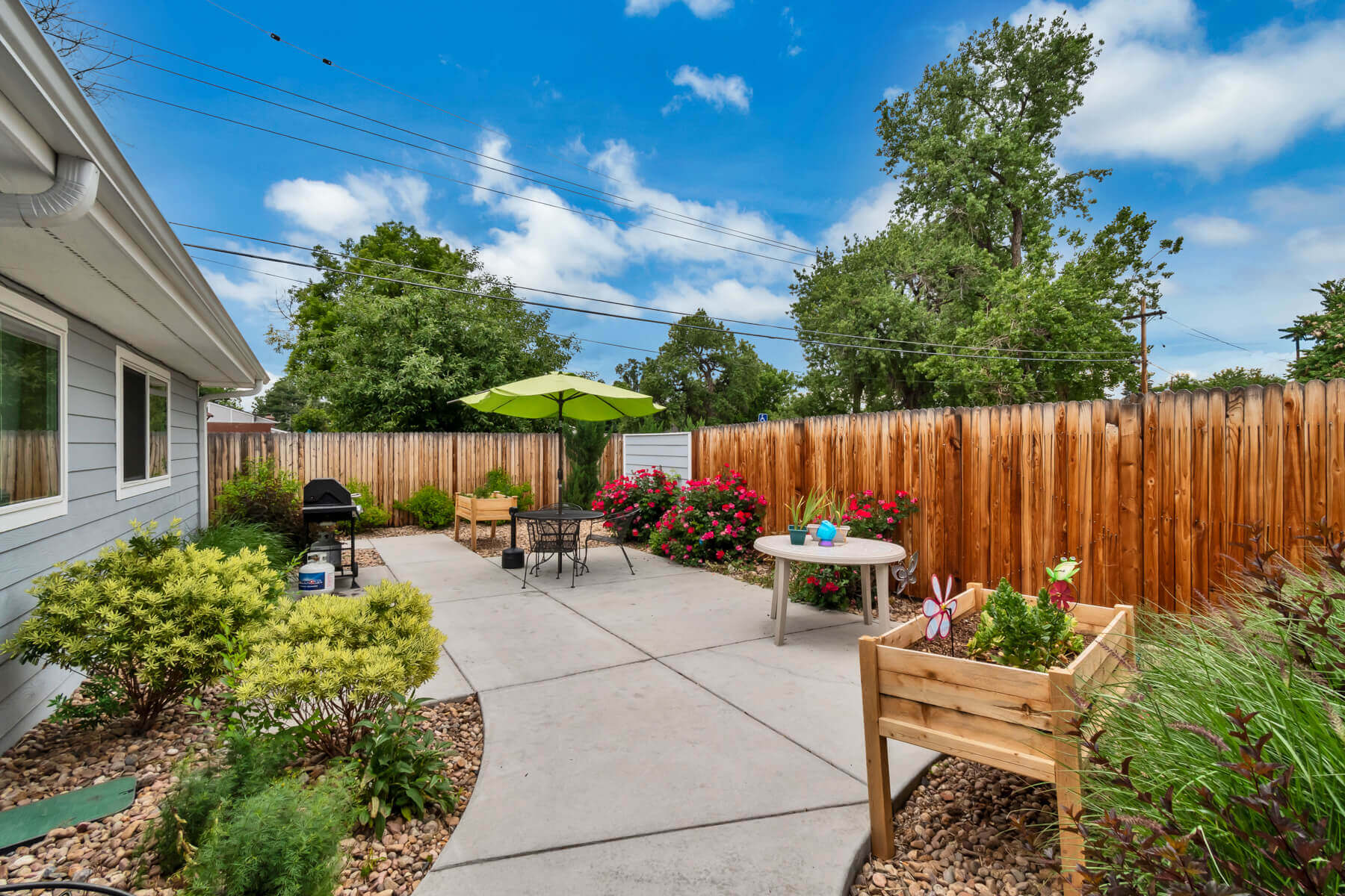A relaxing outdoor garden space with seating