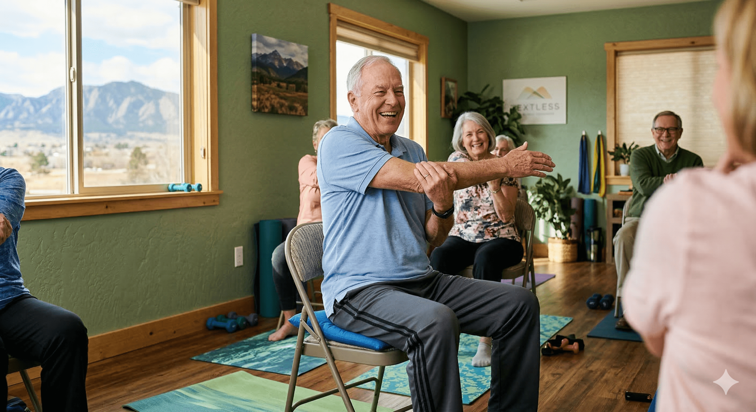Residents participating in a group exercise session