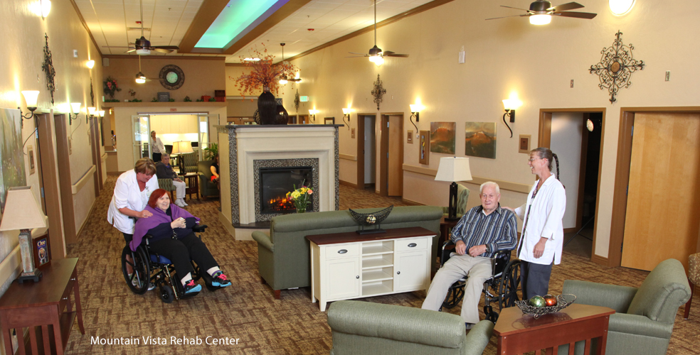 Residents interacting in a cozy lobby area