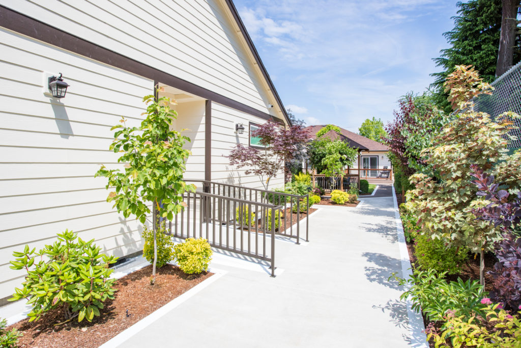 Beautifully landscaped pathway with vibrant plants