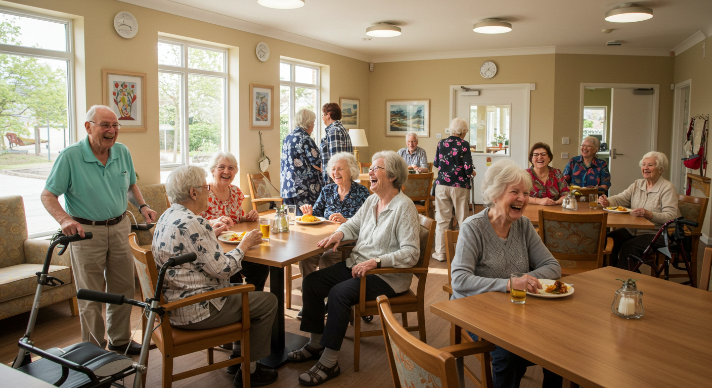 Residents enjoying lunch in a dining area