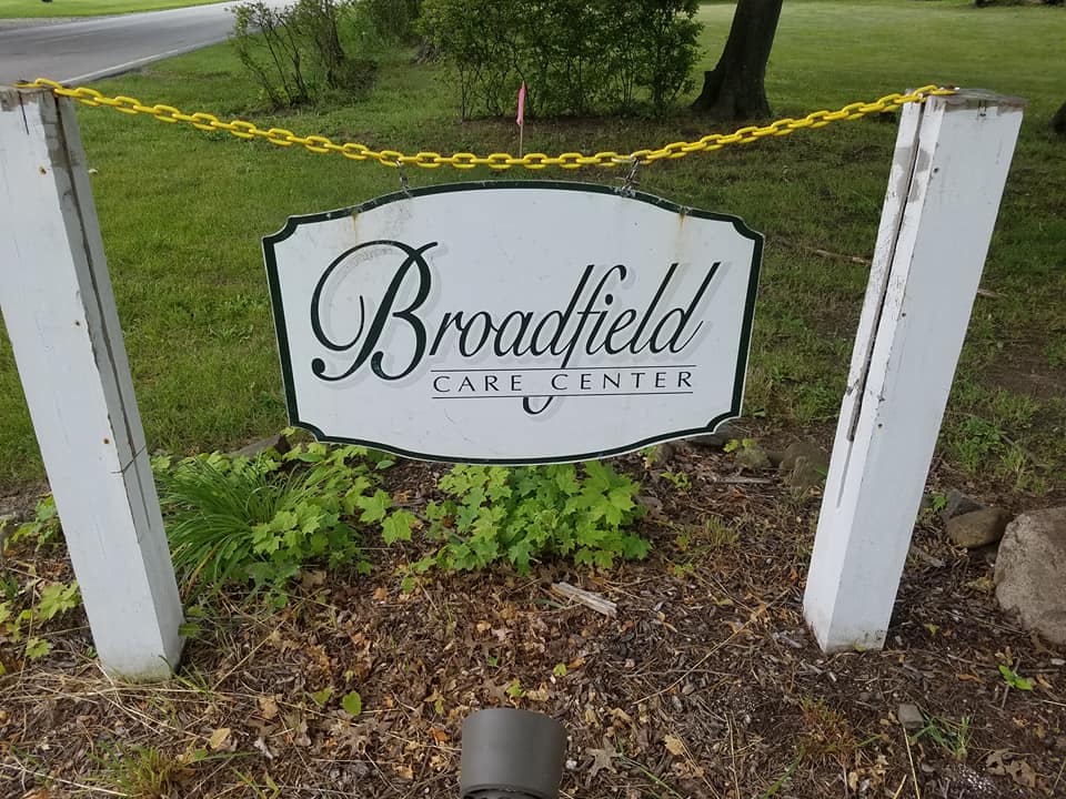 Sign for Broadfield Care Center at entrance