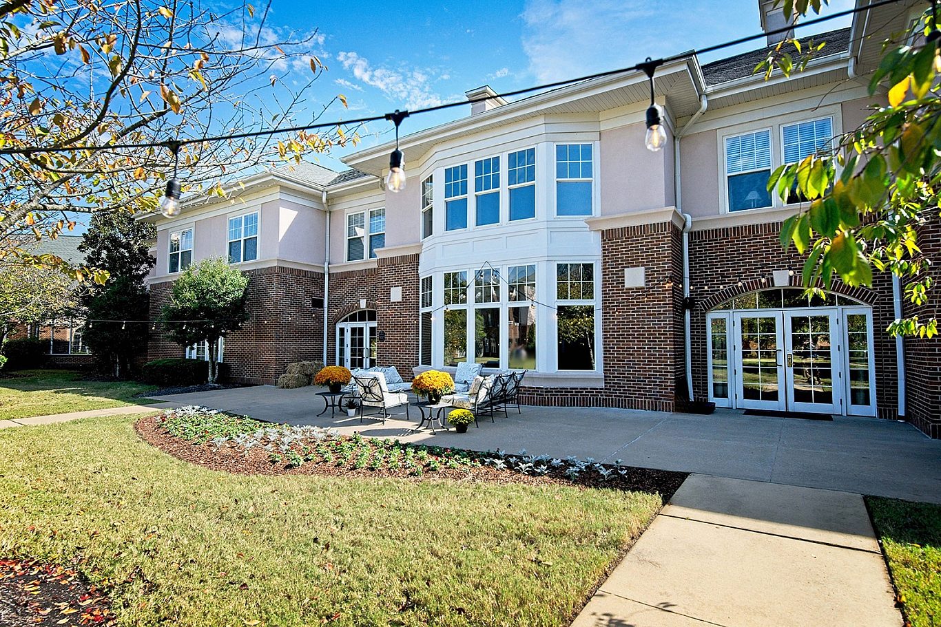 Exterior view of The Village at Germantown with outdoor seating