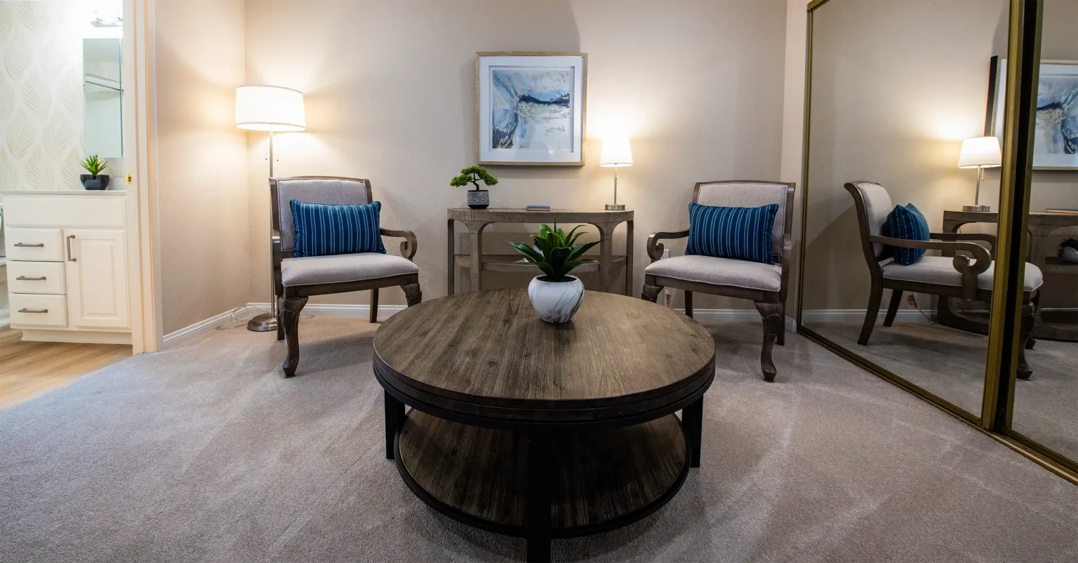 Cozy sitting area in a resident room