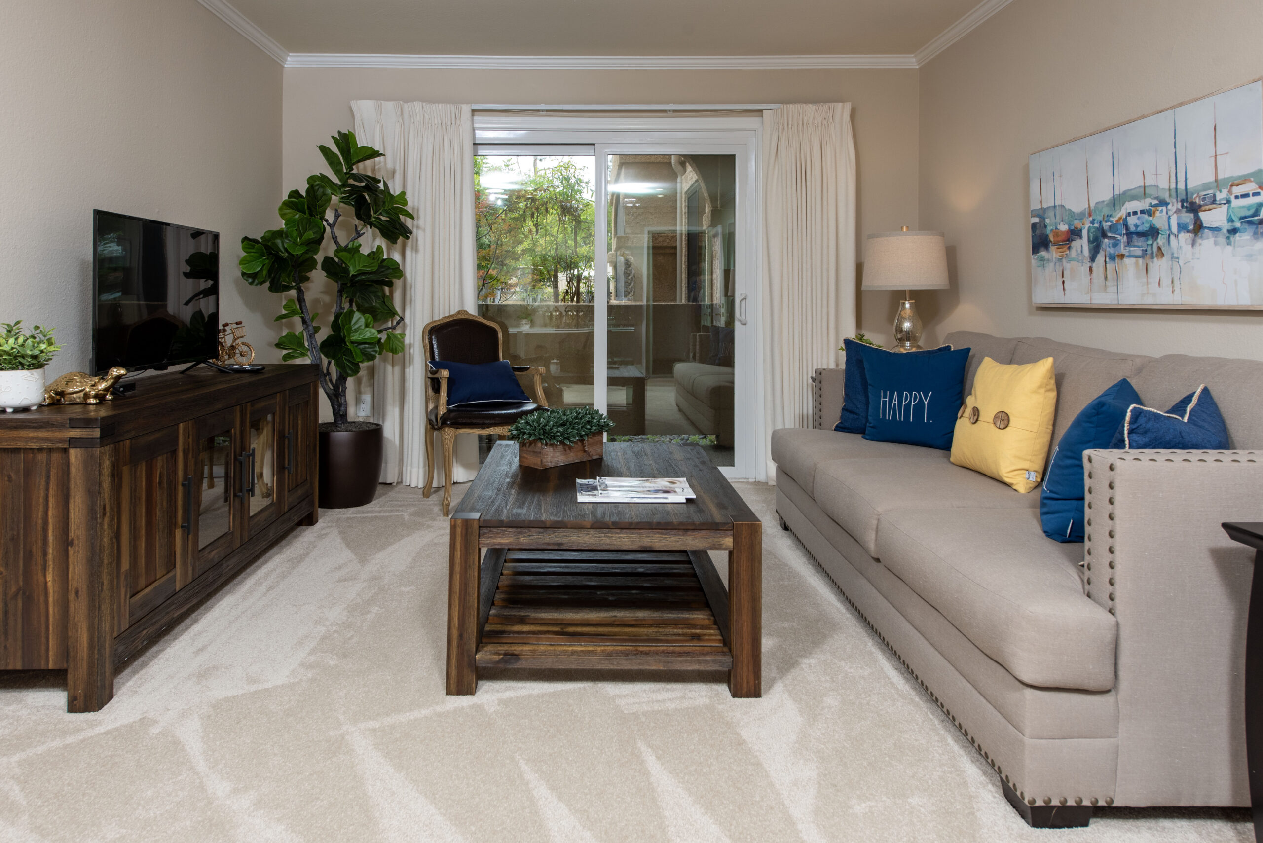 Bright, cozy living room with comfortable seating