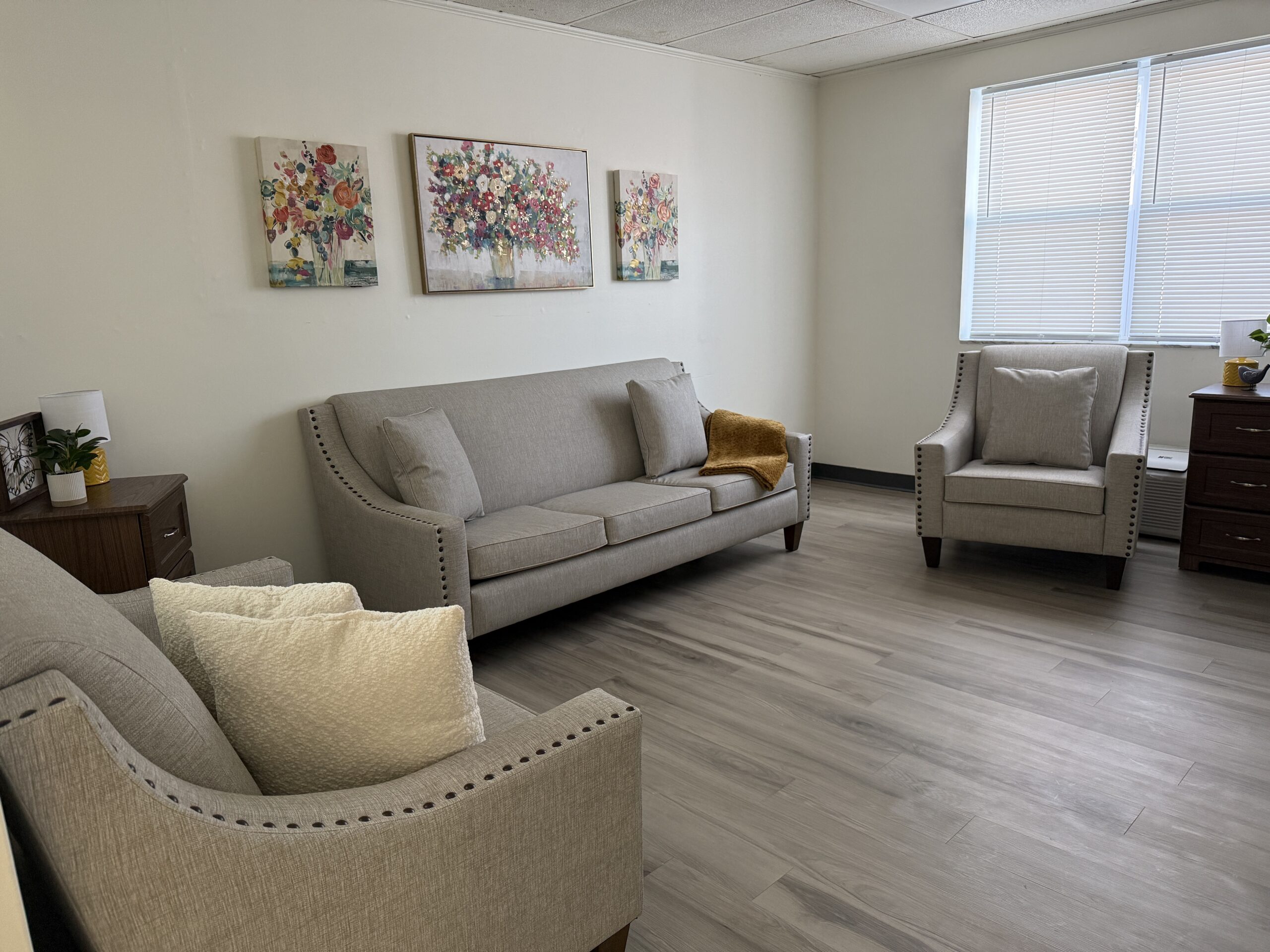 Bright common area with comfortable seating