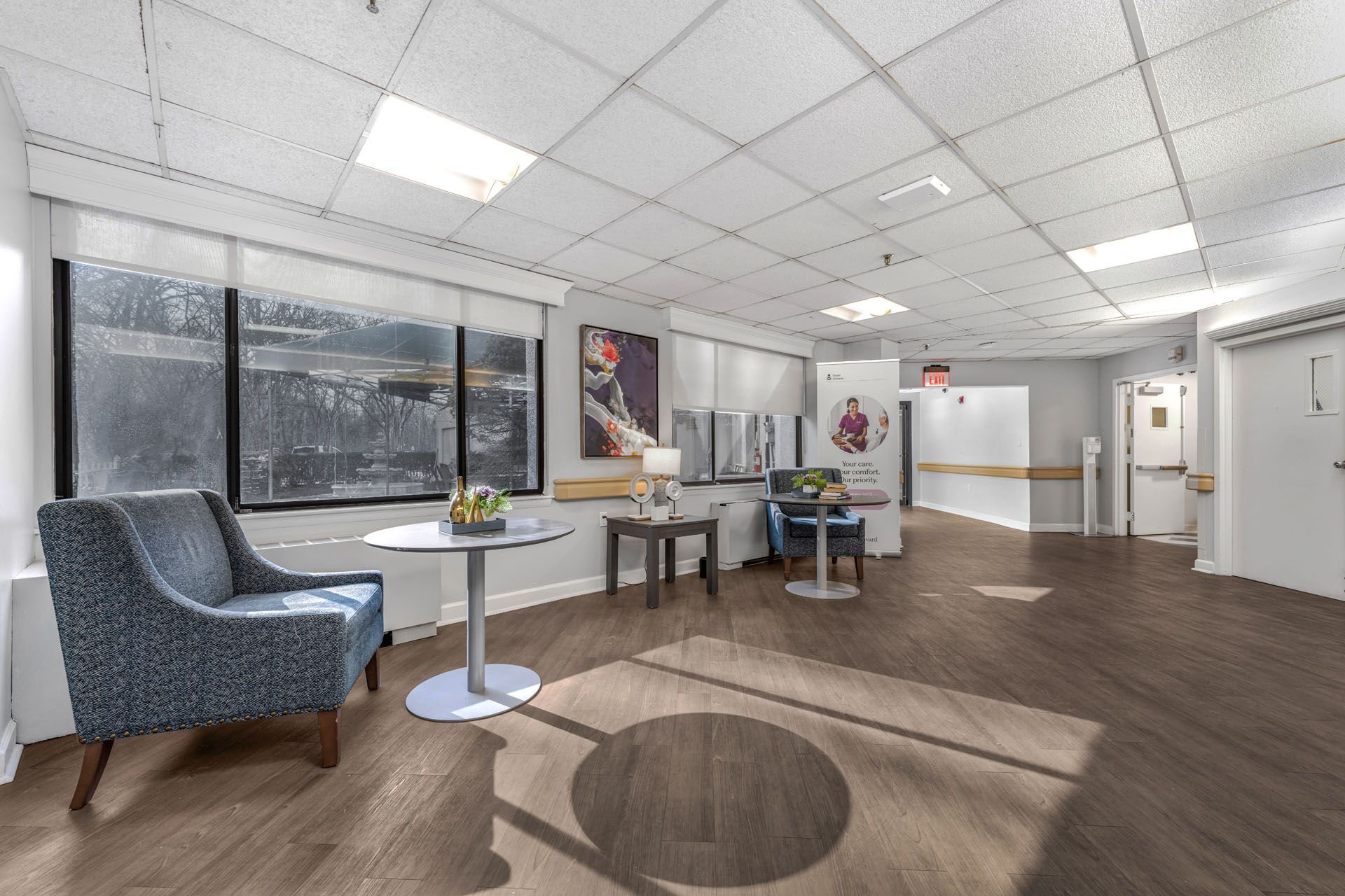 Interior common area with seating and natural light