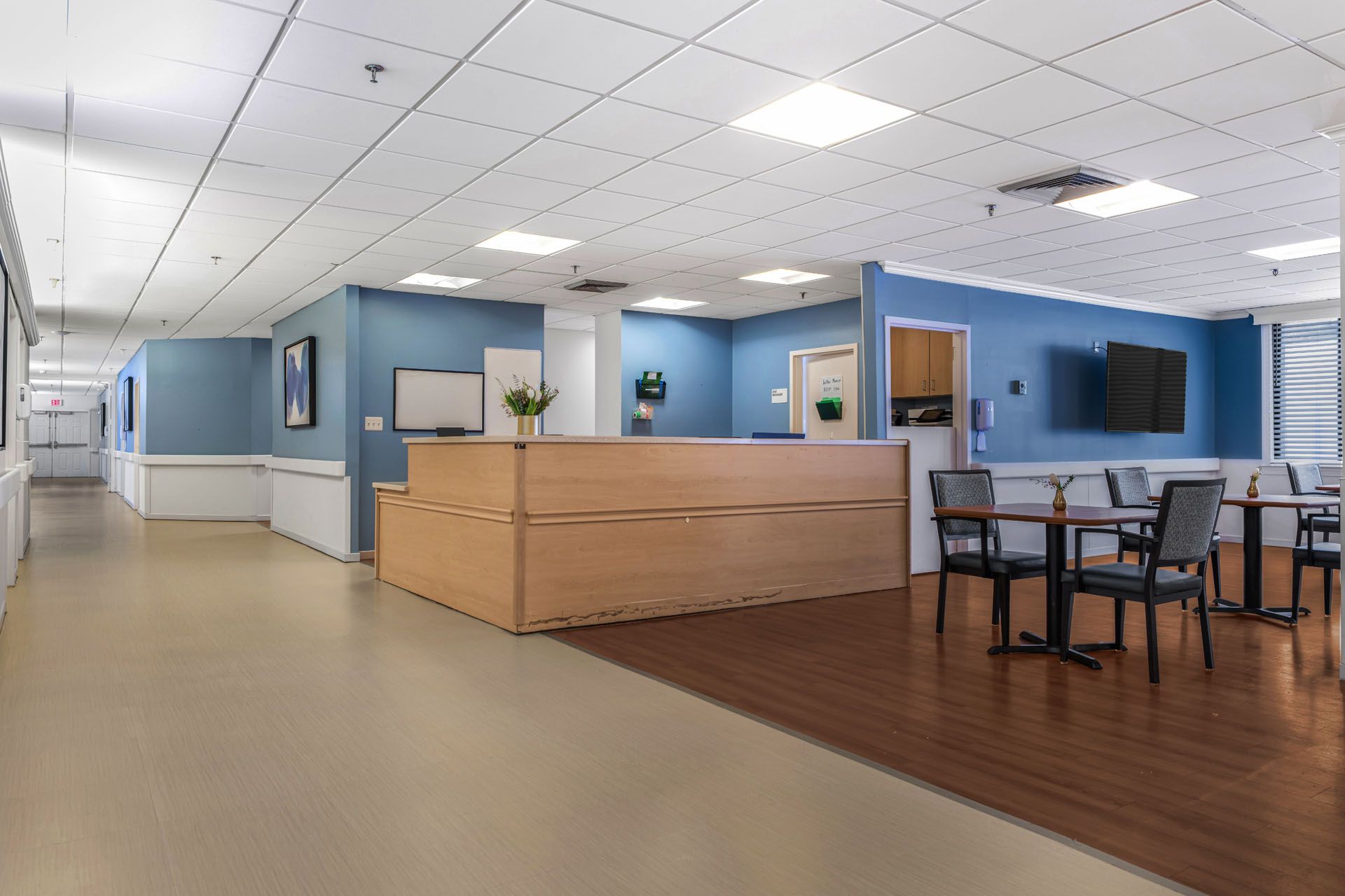 Interior view of a reception area in a senior living facility